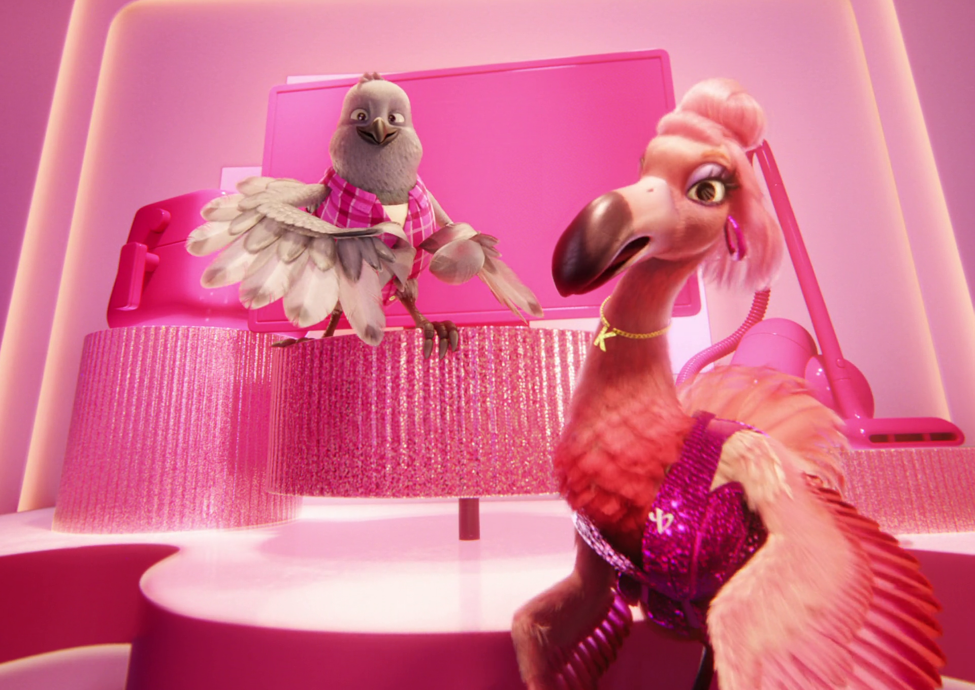 Very Pay advert featuring two stylised CG birds in a pink bedroom