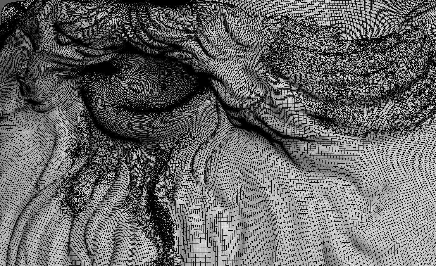 Close-up wireframe of the high-resolution Santa Claus sculpt