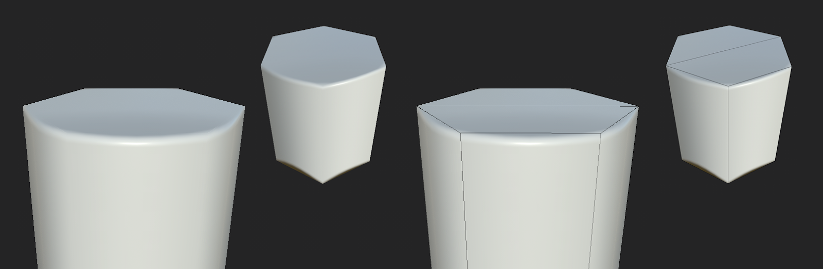Six-sided cylinder examples showing the effect of baked normals