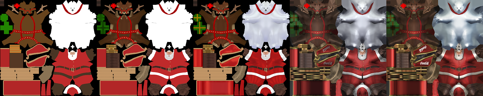 Santa Claus from baked mesh through progressive painted texture stages