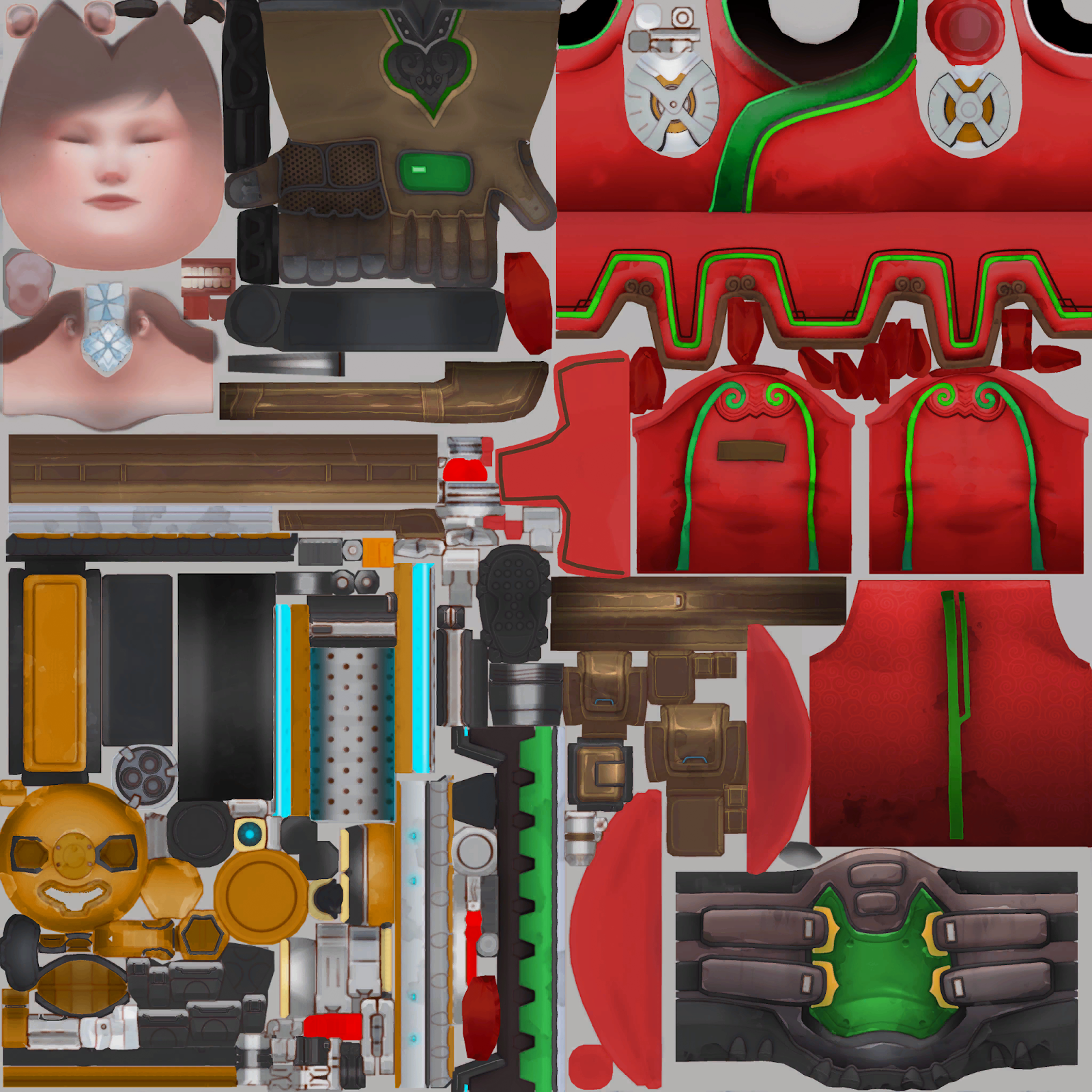 Packed red and brown character texture atlas