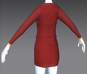 Red dress simulation after simplifying the hidden-cloth topology