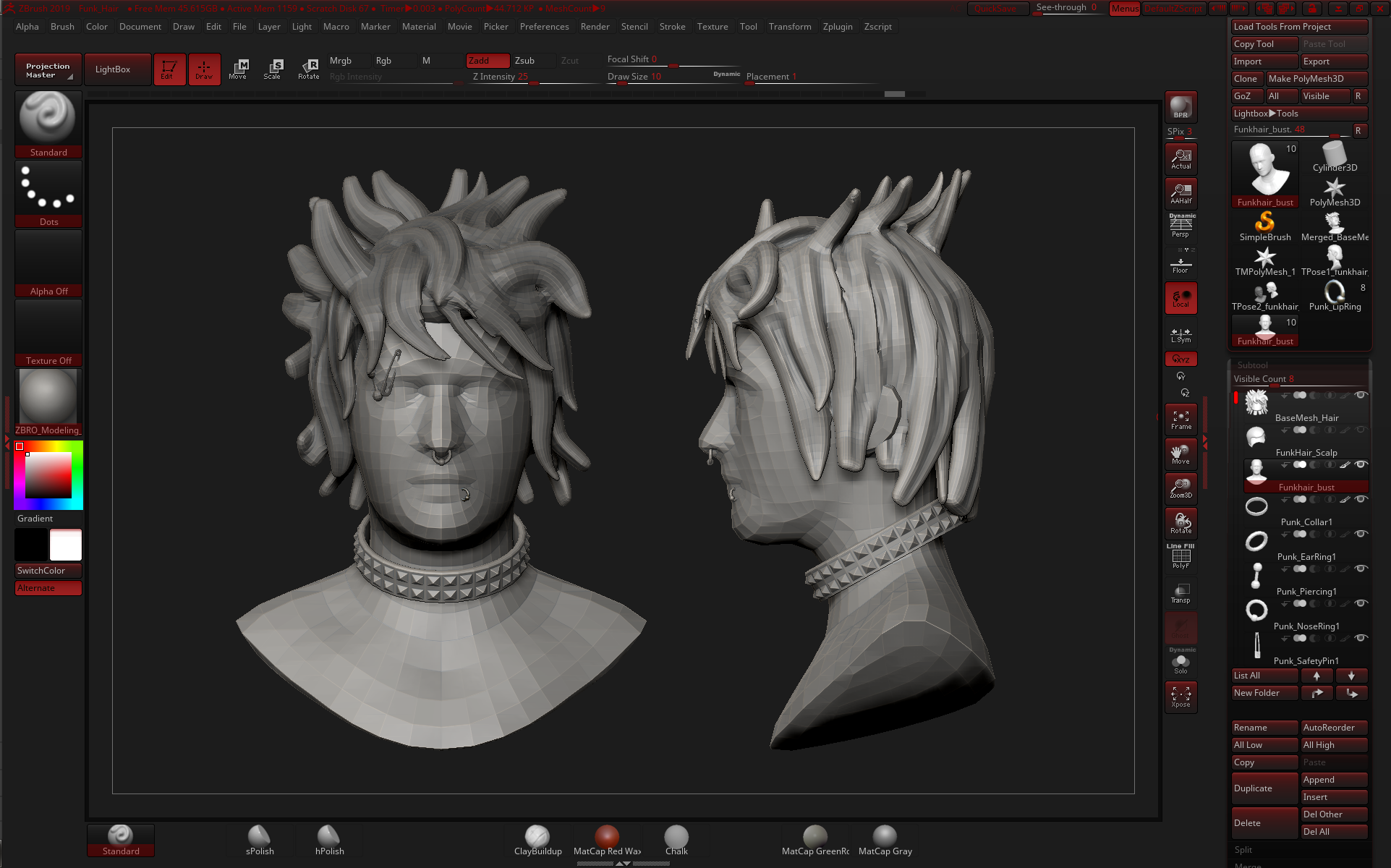 Punk hairstyle sculpt displayed in ZBrush