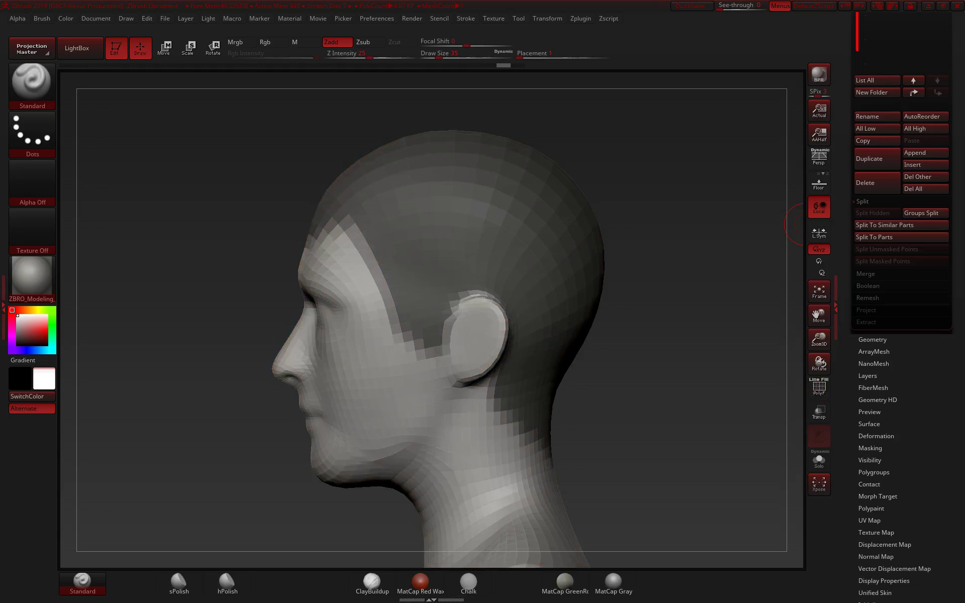 Scalp-shaped base mesh extracted from a character bust