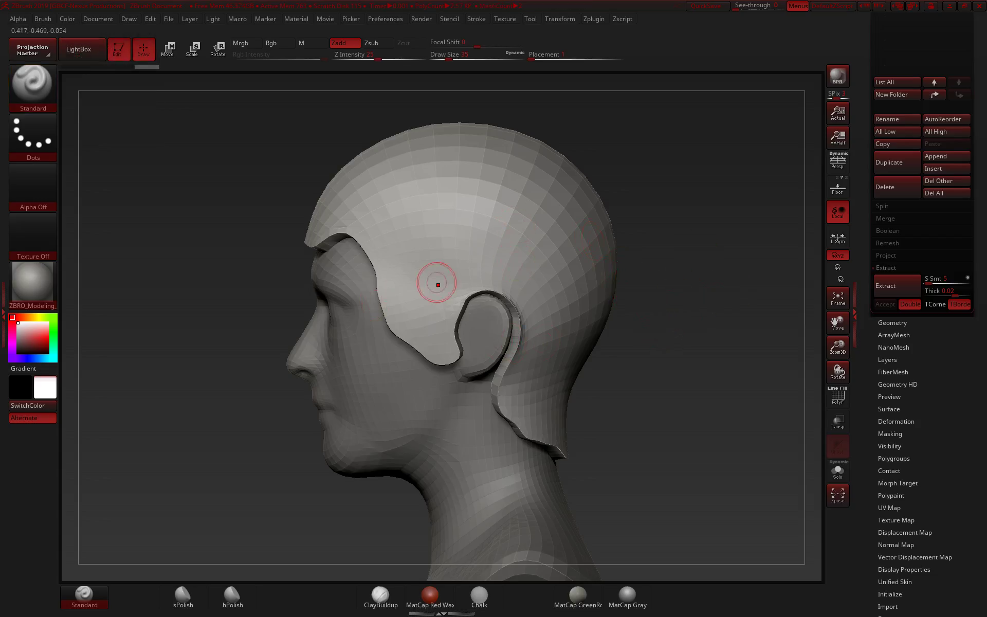 Sculpted hair-cap geometry fitted around a character head