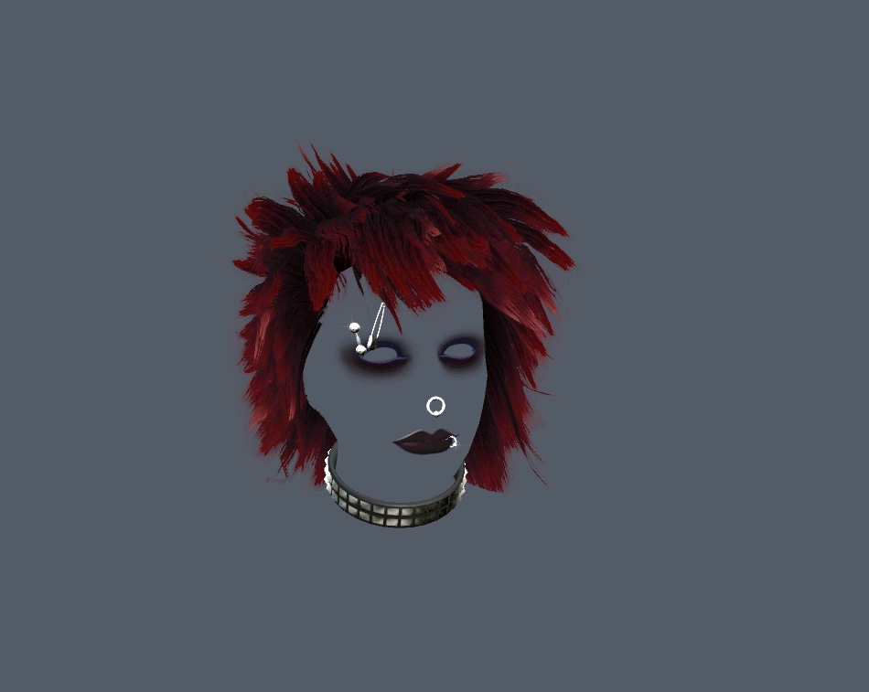 Animated punk real-time hairstyle with facial piercings and collar